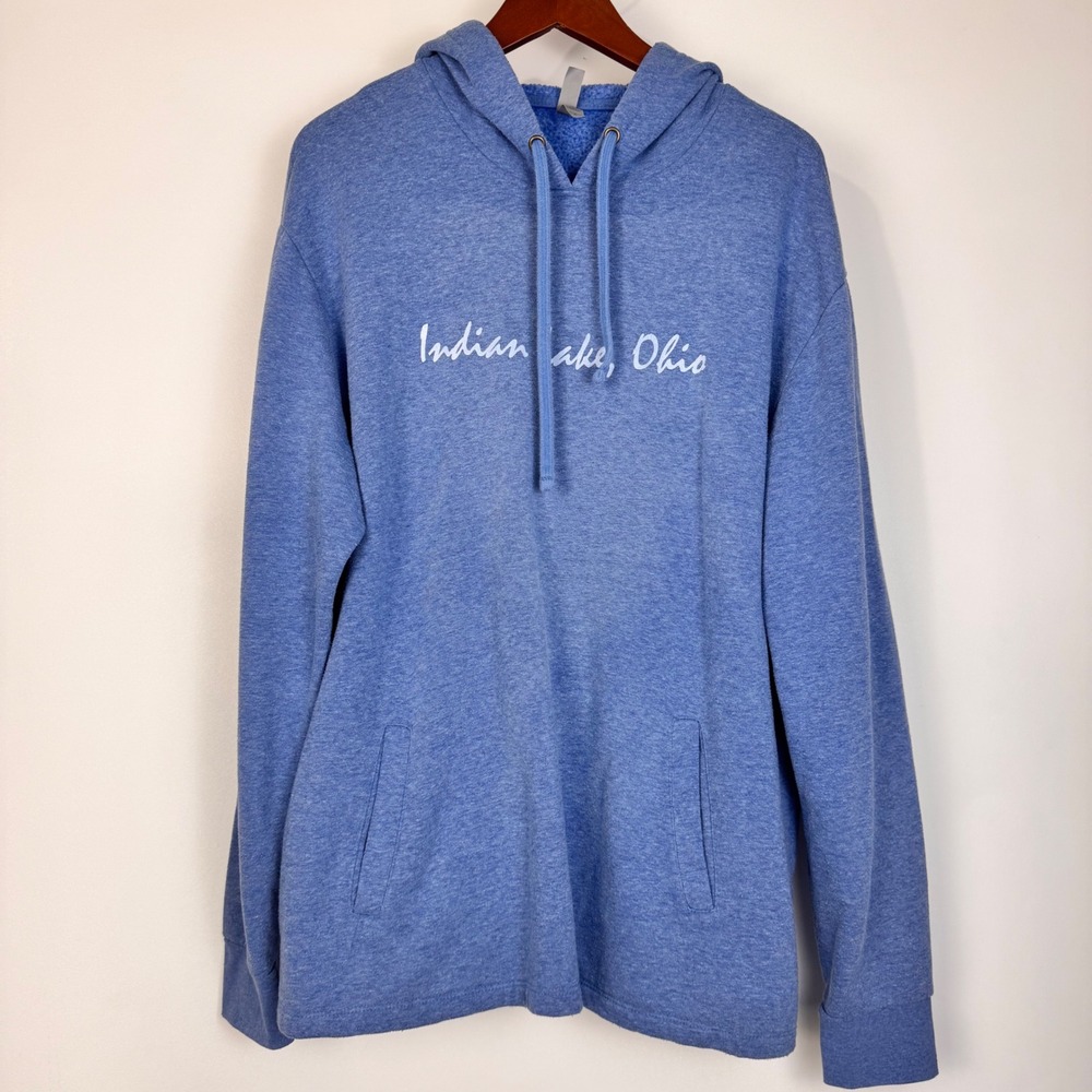 Next Level Apparel Hoodie Women XL‎ Blue Long Sleeve Indian Lake Ohio Pullover